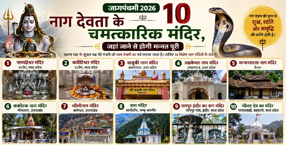 Nag Panchami 2026 : नाग देवता के 10 प्रसिद्ध मंदिर, जहां दर्शन के लिए उमड़ते हैं श्रद्धालु