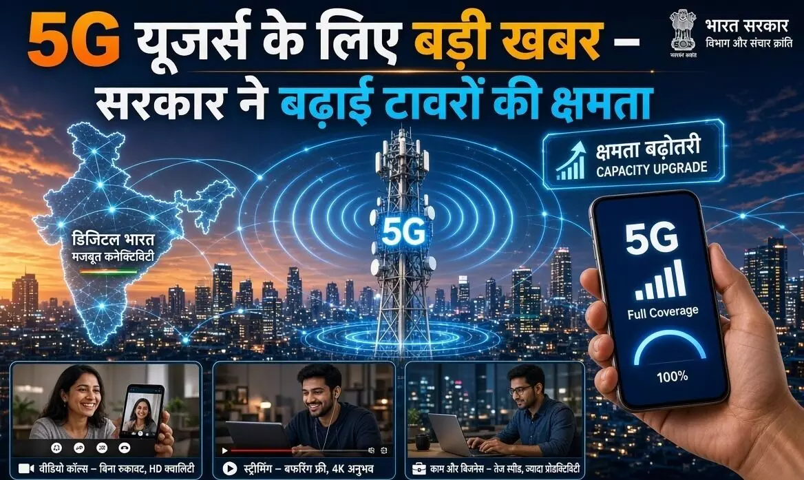 5G यूजर्स के लिए बड़ी खबर, सरकार ने बढ़ाई टावरों की क्षमता; बेहतर होगा नेटवर्क कवरेज 5G यूजर्स के लिए बड़ी खबर, सरकार ने बढ़ाई टावरों की क्षमता; बेहतर होगा नेटवर्क कवरेज