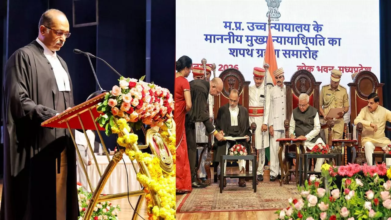 न्यायमूर्ति कोगजे बने MP हाईकोर्ट के नए चीफ जस्टिस, राज्यपाल मंगुभाई पटेल ने दिलाई शपथ; CM मोहन यादव समेत कई गणमान्य रहे मौजूद न्यायमूर्ति कोगजे बने MP हाईकोर्ट के नए चीफ जस्टिस, राज्यपाल मंगुभाई पटेल ने दिलाई शपथ; CM मोहन यादव समेत कई गणमान्य रहे मौजूद