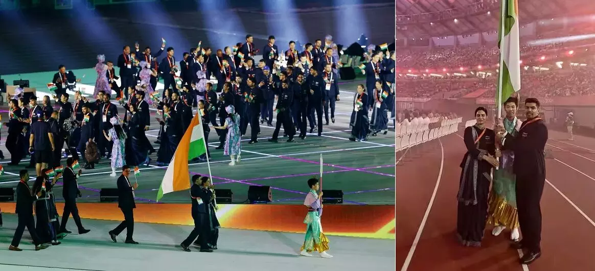 Asian Games 2026: एशियन गेम्स 2026 का हाईटेक उद्घाटन: जापान की तकनीक और संस्कृति का दिखा संगम, मनु भाकर-पवन सहरावत ने संभाला तिरंगा, 45 देशों के खिलाड़ी हुए शामिल Asian Games 2026: एशियन गेम्स 2026 का हाईटेक उद्घाटन: जापान की तकनीक और संस्कृति का दिखा संगम, मनु भाकर-पवन सहरावत ने संभाला तिरंगा, 45 देशों के खिलाड़ी हुए शामिल