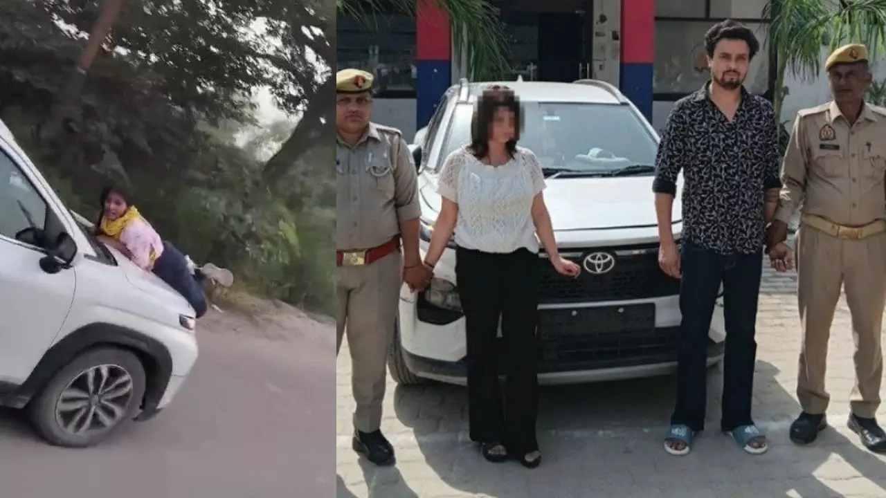 पति को प्रेमिका के साथ देख भड़की पत्नी, चलती कार के बोनट पर चढ़ी; 5 KM तक चला हाईवोल्टेज ड्रामा- Video Viral पति को प्रेमिका के साथ देख भड़की पत्नी, चलती कार के बोनट पर चढ़ी; 5 KM तक चला हाईवोल्टेज ड्रामा- Video Viral