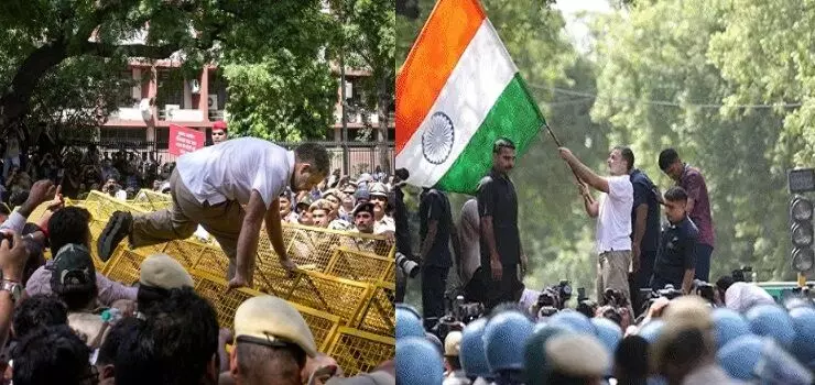 चुनाव आयोग के खिलाफ INDIA ब्लॉक का मार्च, राहुल-प्रियंका धरने पर बैठे; बैरिकेड पर चढ़े राहुल गांधी चुनाव आयोग के खिलाफ INDIA ब्लॉक का मार्च, राहुल-प्रियंका धरने पर बैठे; बैरिकेड पर चढ़े राहुल गांधी