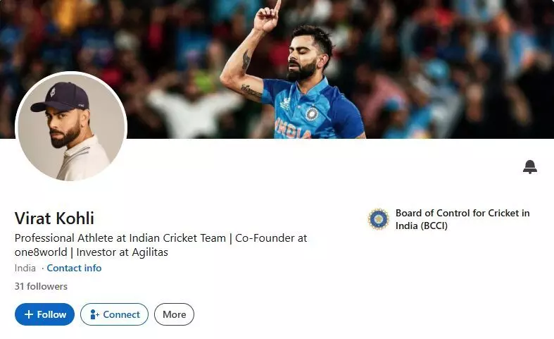 विराट कोहली ने LinkedIn पर बनाई प्रोफाइल, One8 और Agilitas का किया जिक्र विराट कोहली ने LinkedIn पर बनाई प्रोफाइल, One8 और Agilitas का किया जिक्र